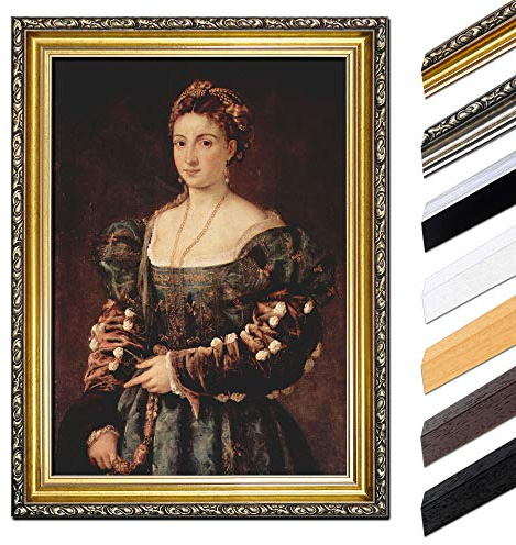 Bilderdepot24 Bild mit Rahmen - Tizian La Bella 70x90 cm - Gerahmtes Leinwandbild Alte Meister - Antiker Rahmen Gold Barock, Klassisch