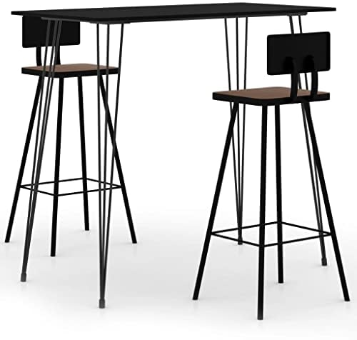 vidaXL Bar Set 3-TLG. Stehtisch Bartisch Bistrotisch Küchentisch Barhocker Tresen Barstuhl Theke Set Bartresen Küchenbar Thekenstuhl Schwarz