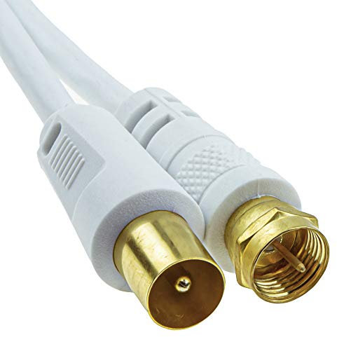 kenable Coaxial F Type Connector Male to RF TV Aerial Male Plug Cable White 15m Gold [15 metres]