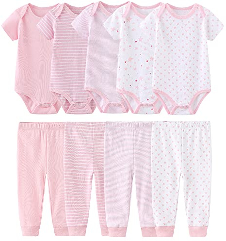 MAMIMAKA Baby Bodysuits Baby Pants Trousers Baby Clothes Short Sleeve Bodysuits One-Piece for Baby Boys and Girls