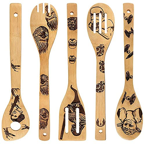 Holzlöffel für Kochutensilien, 5 Stück, Küchenutensilien, Spatel, Antihaft-Kochgeschirr mit Papierbox (Star Wars)