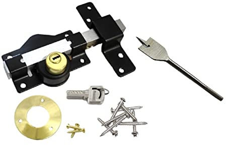Haven Heritage Premium Long Throw Lock - 70mm Double Locking Long Throw Gate Lock - Lockable for Yard Lock, Driveway Gates, Garden Gate Lock with 5 Keys Supplied Stainless Steel/Black, 2.75(70mm)