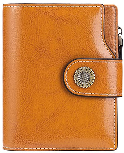 SENDEFN Portemonnaie Damen Echtleder, Bifold Compact RFID-Blockierung Geldbeutel Damen, Geldbörse Damen mit 16 Kartenfächern und 1 Reißverschlussfach