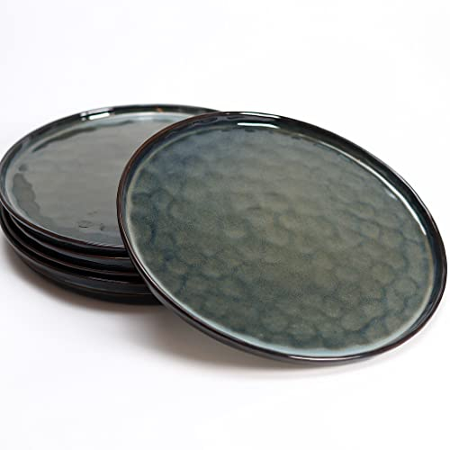 Kadum Lot de 6 grandes assiettes plates en céramique - Diamètre : 28 cm - Vertes et bleues - Grandes assiettes à salade rondes plates avec bord