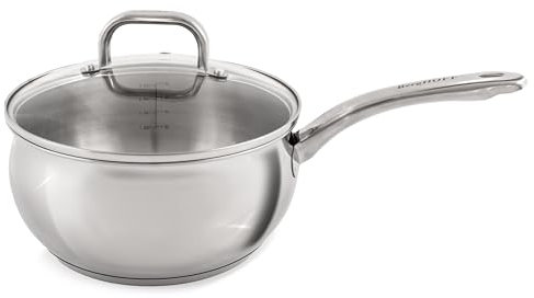BergHOFF Casserole en acier inoxydable 18/10 de 20,3 cm, couvercle en verre, chaleur rapide, uniforme, prête pour plaque de cuisson à induction