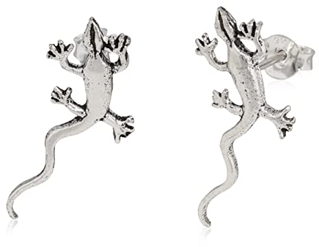 NKlaus Paar Gecko Ohrstecker Silber 925 Eidechse Salamander 23mm Echse Gothic Ohrringe 12917