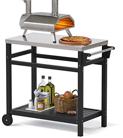 TORVA Outdoor Prep Grillwagen, 303 Edelstahl-Tischplatte mit hoher Tragfähigkeit, tragbarer Grilltisch, HDPE langlebiger Rahmen, 2-stöckiger Aufbewahrungswagen, Schwarz