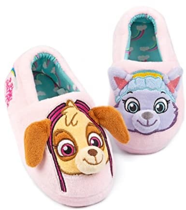 PAW PATROL Hausschuhe Kinder Kleinkinder | Animierte Rettungswelpen mit 3D-Ohren für Mädchen und Kleinkinder, Everest Skye, rosa Slip-on-Hausschuhe