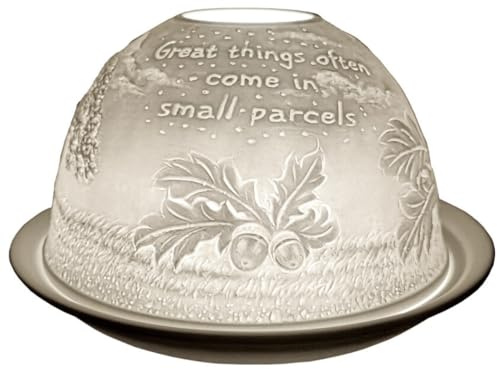 Cello Porcelain Tealight Holder Dome – Acorn ‘Great Things’ Design with 3D Projection with Message for Scented Unscented Tealights LED Sentimental Gifts Autumn Candle Holders Lights Wax Warmer Present