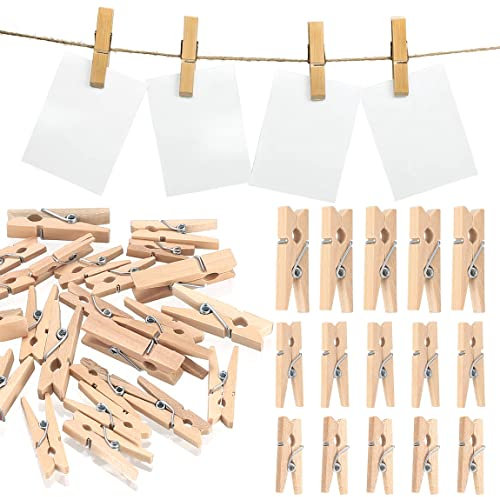 150 STK Mini Holzklammern, Holz DekoKlammern, Wäscheklammern Klein Mini, Holz Deko Klammern, Zierklammern für Fotos Bilder Fotowand Postkarten Geschenke Verpackung