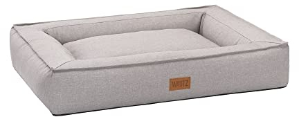 MSS e.K. Hundebett BOXBED 120 x 100 cm XXL in Beige Hundekorb mit abnehmbaren Velours-Bezug und weicher Polsterung waschbares Hundekissen 120 x 100 x 19 cm Hundematte Hundesofa Welpenbett
