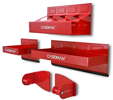 CASOMAN 4PCS Red Magnetic Toolbox Shelf, Tray, Paper Towel Holder, Variety of Use, Durable, Magnets Any Metal Surface