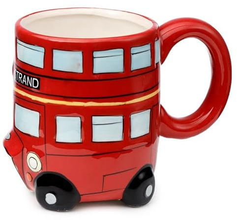 Caribou Living Taza de cerámica con diseño de autobús de Londres rojo, regalo británico, 460 ml, para bebidas calientes, café, té, chocolate caliente
