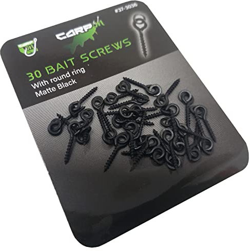 Carp On - Pack of 30 x 10mm BAIT SCREWS with 3mm ROUND RING Non Reflective Matte Black - Classic Design Terminal Tackle for Making Your Own Fishing Rigs [37-3036]