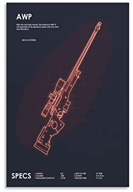 CSGO AWP Super Magnum Poster Dekorative Malerei Leinwand Wandkunst Wohnzimmer Poster Schlafzimmer Malerei, Leinwand Kunst Poster Und Wandkunst Bilddruck Moderne Familienzimmer Dekor 12x18inch(30x45cm)