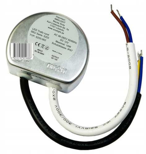 Transformateur LED rond IP67 12 V/CC 15 W étanche IP67 Prise encastrée 12 V
