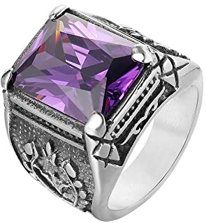 HIJONES Homme Acier Inoxydable Bague en Pierre Fleur Déclaration Celtique Rétro Bijoux