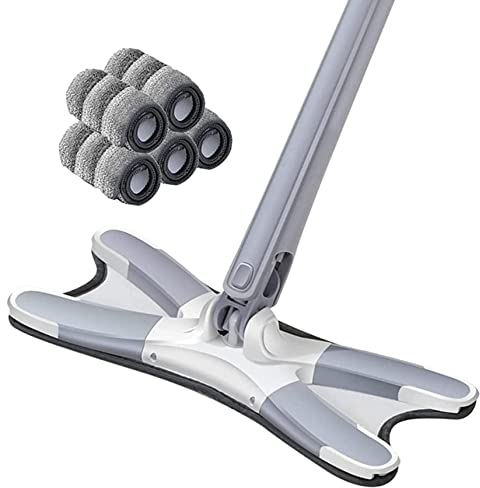 SMELEYOU Mops, Mops für Bodenmops 360 ° rotierende Faule Schmetterlingsmop mit 5 Pads trocken und nasse X Form Mop für Wände Ecken Lücken Glas