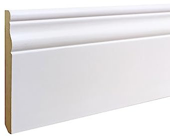 Onlywood 25 Metri Lineari Battiscopa in Legno bianco Laccato - Dimensioni Battiscopa Legno 13 mm di Spessore x 120 mm di Altezza - Modello Inglese Ducale