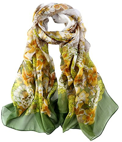 JWSilk Langer Seiden-Chiffon-Schal mit Blumendruck, Grün , 69x26