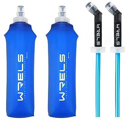 WRELS TPU Soft Flask 150ml/250ml/500ml Water Bottle,BPA Free Collapsible Hydration Flask for Running Hiking Cycling Climbing and Marathon (500ml/16.9oz with straw-2 Pack)