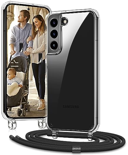 Vaykwo Handykette für Samsung Galaxy S22 6.1 Zoll Hülle mit Band - Necklace Handyhülle - Transparente Case zum Umhängen mit Kameraschutz und Bildschirmschutz - Schwarz