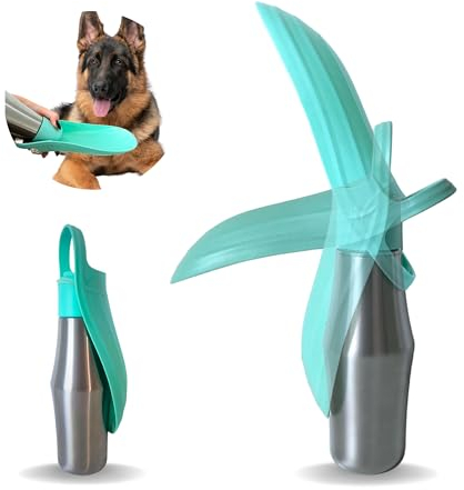 Gourde de Promenade pour Chiens 750 ML en Acier Inoxydable Non Toxique Garde l'eau fraiche Pendant 24h - Accessoire de Voyage pour Chien compacte avec gamelle Pliable Facile à Transporter