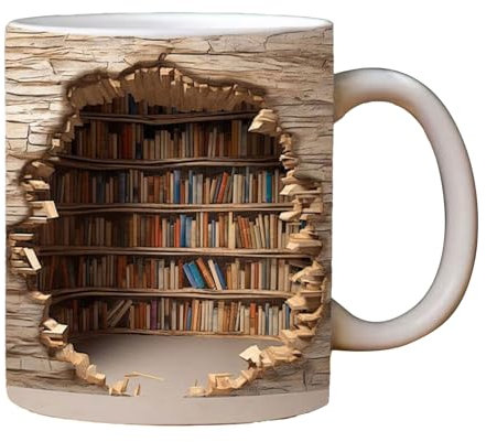 MISNODE 3D-Bücherregal-Kaffeetasse mit Henkel, 325 Ml, Lustige Kaffeetasse aus Keramik, Teetasse, Innovative Visuelle Effekte, Kaffeetasse, Idee, Geschenk für Männer und Frauen, Trinkgläser(Braun)