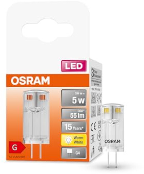 Osram Ampoule LED SPECIAL PIN CL 5 12V basse tension avec culot G4, 0,6W, 55lm, 2700K, lumière blanc chaud, bon rendement lumineux, longue durée de vie, garantie 3 ans
