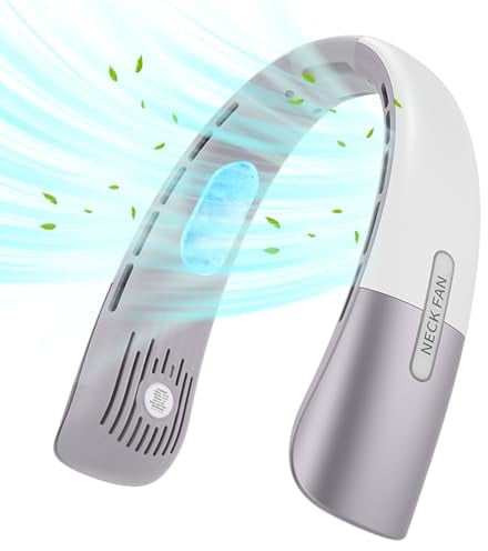 Qsocksy Ventilador de Cuello Portátil, Ventilador Manos Libres de 5000mAh con 5 Velocidades Ajustables, Ventilador de Banda para el Cuello sin Aspas para Mujeres y Hombres - Gris