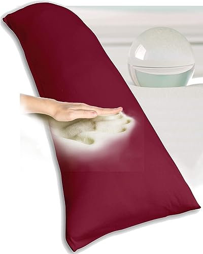 Traumreiter Seitenschläferkissen mit Bezug Baumwolle, orthopädisches Memory Foam Kissen Visco für Seitenschläfer, ca. 140x40 langes Lagerungskissen Erwachsene Side Sleeper Body Pillow (Bordeaux Rot)