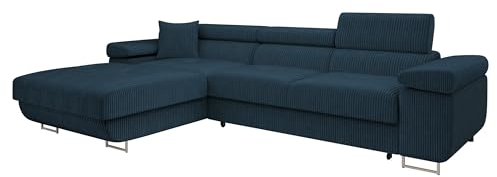 Mirjan24 Ecksofa Torezio Mini Cord mit Bettkasten, Einstellbare Kopfstützen, Bequeme Polsterung, Eckcouch mit Schlaffunktion für Wohnzimmer, L-Form Couch (Poso 05, Seite: Links)