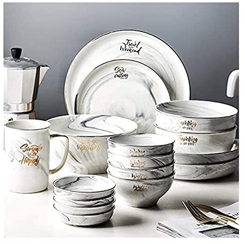 OrLtL Service de Table élégant de 20 à 36 pièces, Service de Table marbré, Service pour 6 à 10 Personnes, Service de Table avec Assiettes, Bols, Baguettes