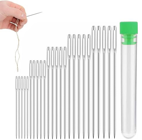 LIAMGUS 25 pcs Big Eye Hand Sewing, 5 Sizes Sewing Needles, Needles for Sewing, Large Eye Sewing Needles, Large Sewing Needles, for mesh, Denim, Silk, Canvas, Cotton, etc.