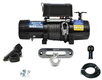 Husar Winch Treuil électrique 8500 lbs | 3856 kg 12V avec Corde Synthétique 20 m x 9,1mm,Commande sans fil,Transmission Planétaire à 3 étages,Idéal Pour,Véhicules Tout-Terrain,Véhicules 4x4,OFF-ROAD