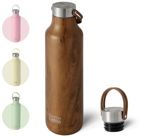 Bottle Bottle 600ml Insulated Water Bottle with Handle Hiking Drink Flask (Dark Wood)