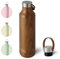 Bouteille d'eau isotherme de 600 ml avec poignée pour randonnée (bois foncé)