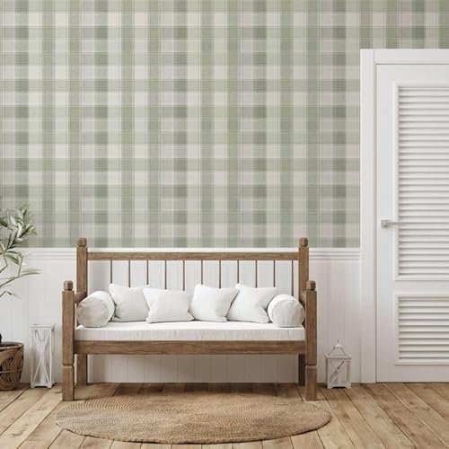 Country Check Sage Green Tablecloth Style Antique Wallpaper