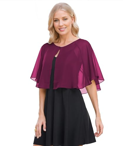 Pukguro Capelets for Women Soft Chiffon Shawls Wraps Shurg for Evening Wedding Capes Bolero Cover Up, Mulberry, One Size