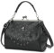 Damen Vintage Hohl Handtasche PU Leder Kiss Lock Niet Totenkopf Schulter Umhängetasche Abend Clutch Satchel Geldbörse (Schwarzer Vollschädel)