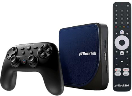 RockTek G2 RTX-5000 Android Gaming TV Box S905X4-K Quad-core CPU, ARM G31 MP2 GPU, 4GB RAM, 64GB eMMC, GP1500 Bluetooth Game Controller, Wi-Fi 6, BT 5.0, HDMI 2.1, 4Kx2K@60fps, Android TV 11 OS
