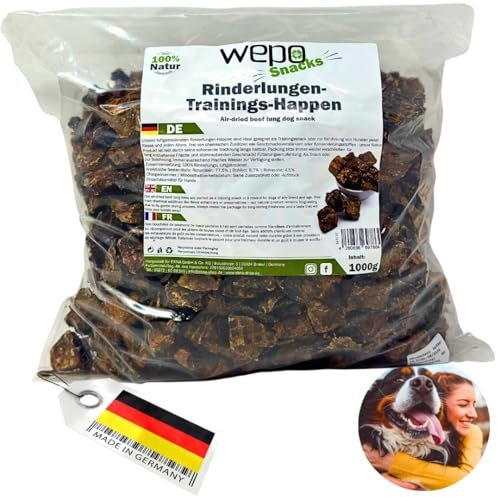WEPO Golosinas para perros – 1 kg de pulmón de vacuno seco para perros – aperitivos saludables para perros – Dog Treats – Saludable y fabricado en el Reino Unido – Suministra proteínas, vitaminas y