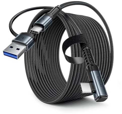 toocki Cable de conexión de 5 m compatible con accesorios Oculus Meta Quest 3/Quest 2/1/Quest Pro y Pico 4/PC Steam VR, alta velocidad 2,5 Gbs USB C cable de datos PC a PC para auriculares de realidad