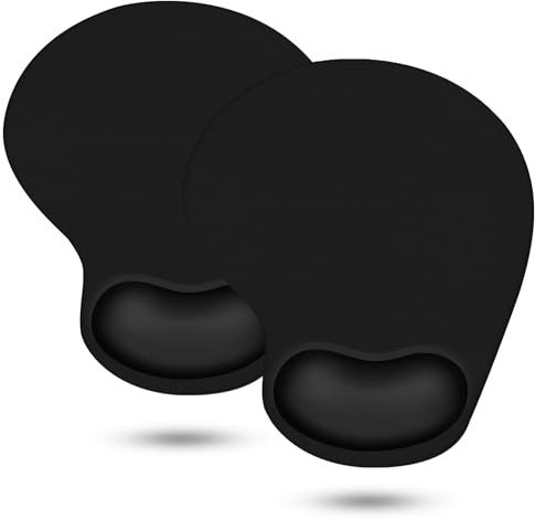 2 Pcs Mouse Pad with Memory Foam Wrist Support, Comfortable Non-slip Rubber Base, GEL Special-Textured Water-Resistant Surface, Compatible with Laser and Optical Mice (Black)