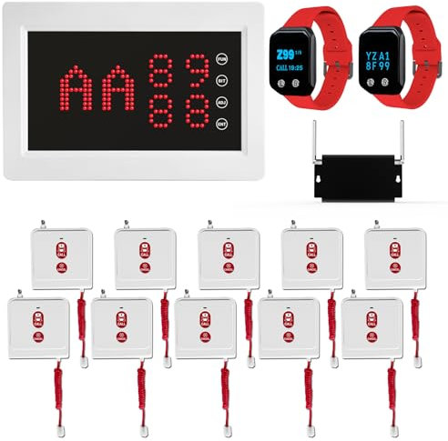 WNKRUN Wireless Calling System Caregiver Pager 1600+ Feet Nurse Alert System for Elderly Disabled Patient Monitoring 10 Call Buttons/1 Receivers/2 Watch/1 Signal Amplifier