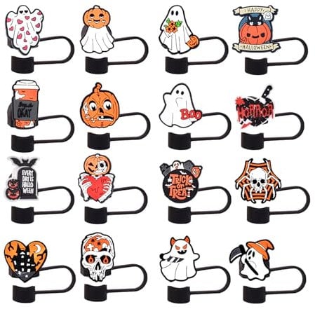 XIWCAFC Straw Covers Toppers for Stanley Cups,Halloween Dustproof Straw Covers Cap,Simple Straw Protector,Reusable Straws Cover Tips Stanley 40/30 Oz Tumbler Accessories (color1*16)