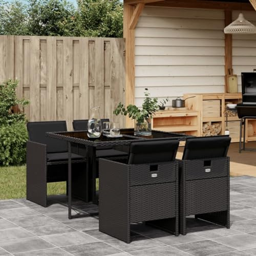 ShGaxin 5-TLG. Garten-Essgruppe mit Kissen Schwarz Poly Rattan, Esstisch Mit Stühlen Set, Gartenmöbel Sitzgruppe, Balkon Möbel, Gartenlounge Set, Terrassenmöbel, Balkonmöbel Set - 3210535