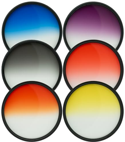 iSnapPhoto 6-teiliges 72 mm Farbverlaufsfilter-Set für: Tamron 18–400 mm f/3.5–6.3 Di II VC HLD Objektiv für Canon EF (AFB028C-700), Violett, Grau, Blau, Rot, Orange, Gelb, mit Tragetasche, mehrfach