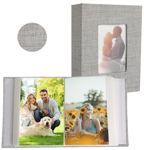 CENRONG Fotoalben Klein, 10x15cm 100 Fotos Einsteckalbum Klein Mini Leinen Fotoalbum zum Einstecken für Baby Hochzeit Mädchen Paare Geburtstag Geschenk (Grey)