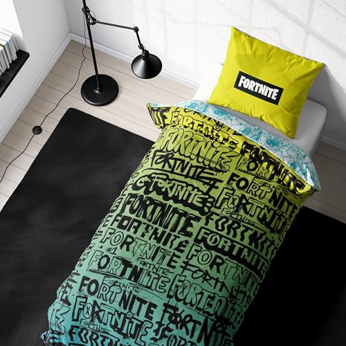 Bettwäsche Fortnite 135x200 - Teenager Gaming Geschenkidee, 1x Kissenbezug 80x80 + Bettbezug 135x200, mit Reißverschluss - Wende-Motiv - Fanartikel Teenager Geschenk Jungen und Mädchen
